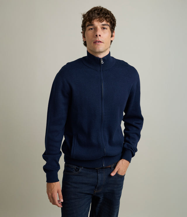 Sweater Hombre Algodón con Lana Merino Cierre Azul Marino