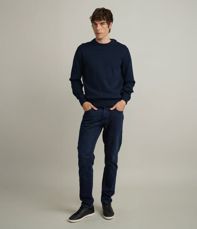 Sweater Hombre Algodón con Lana Merino Cuello Redondo Azul Marino