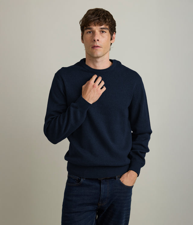 Sweater Hombre Algodón con Lana Merino Cuello Redondo Azul Marino