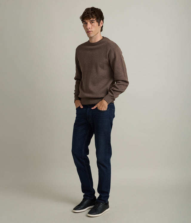 Sweater Hombre Algodón con Lana Merino Cuello Redondo Café