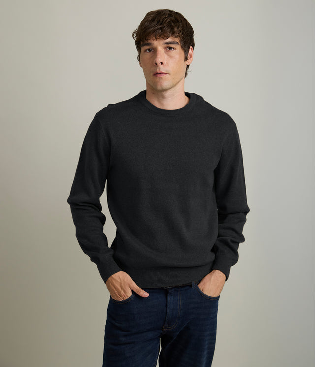 Sweater Hombre Algodón con Lana Merino Cuello Redondo Gris Marengo