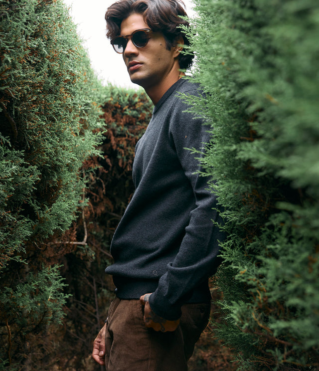 Sweater Hombre Algodón con Lana Merino Cuello Redondo Gris Marengo