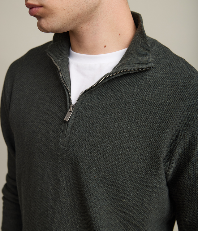 Sweater Hombre 100% Algodón Acra Half Zipper Verde Oscuro