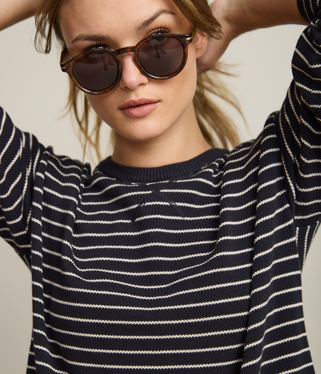 Polerón Tejido Mujer 100% algodón Rayado Navy