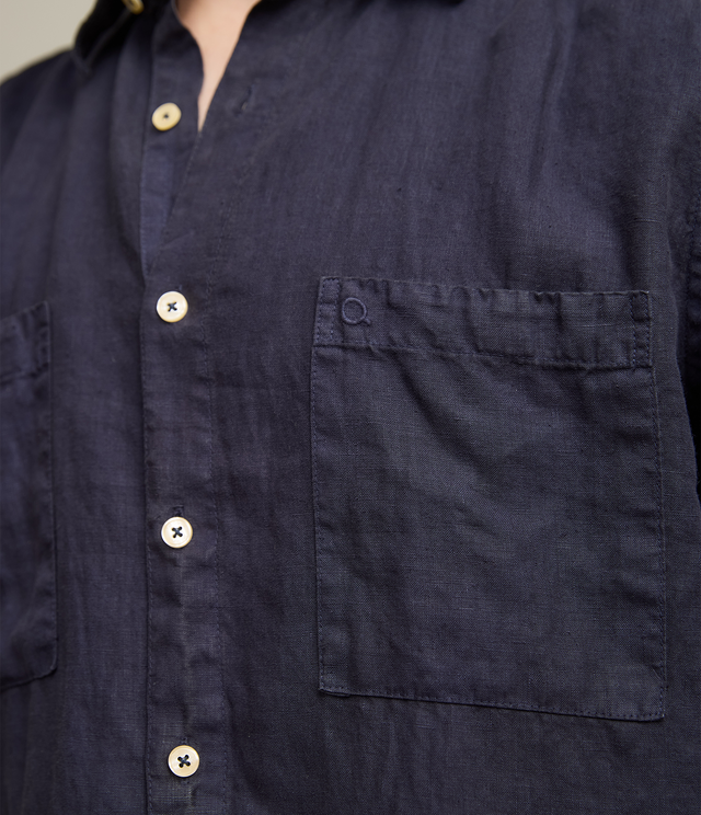 Camisa Hombre Overshirt Lino Azul Marino
