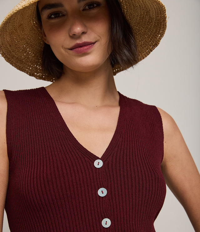 Top Mujer Viscosa Italiana Botones Burdeo