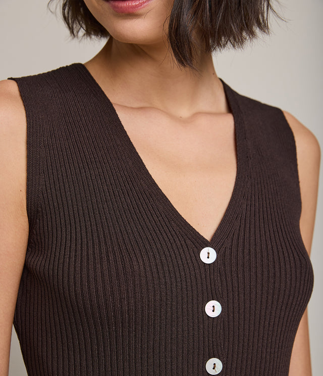 Top Mujer Viscosa Italiana Botones Café