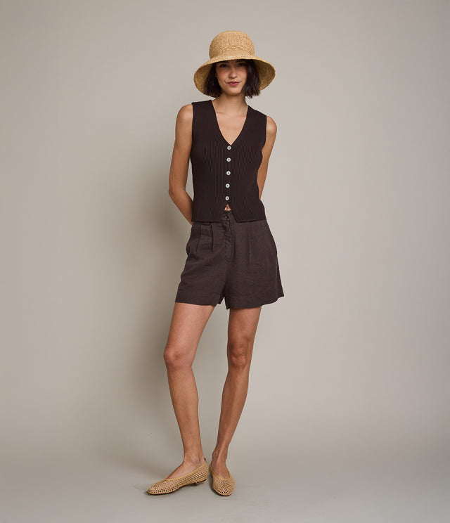 Top Mujer Viscosa Italiana Botones Café