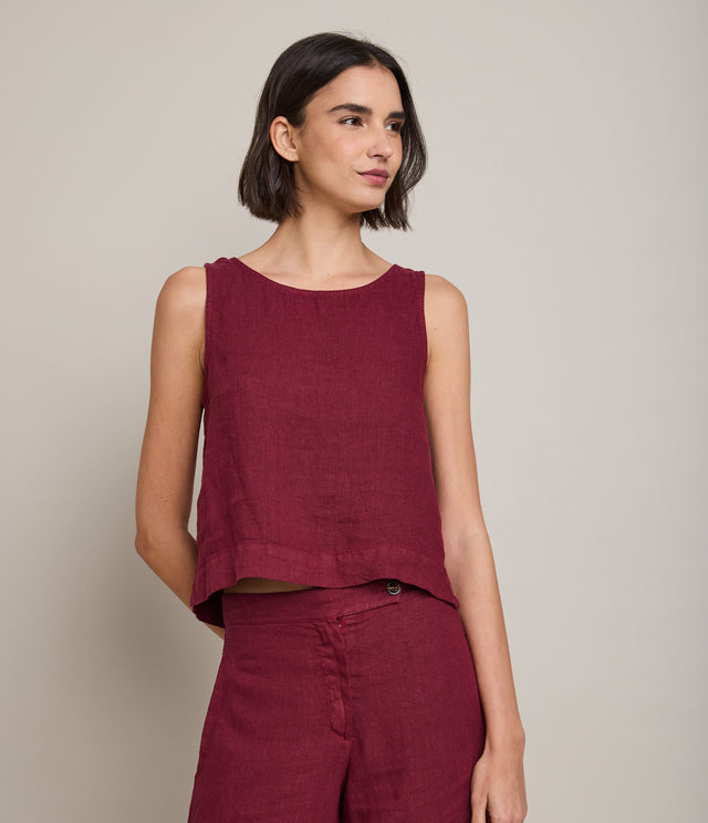 Top Mujer 100% Lino Firenze Burdeo
