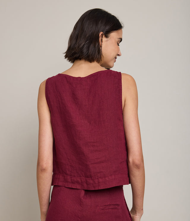 Top Mujer 100% Lino Firenze Burdeo