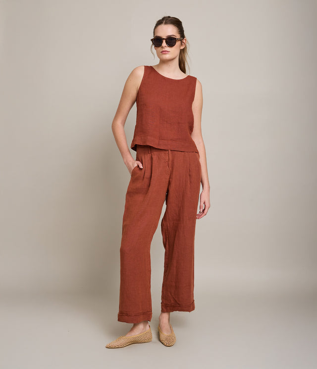 Top Mujer 100% Lino Firenze Terracota