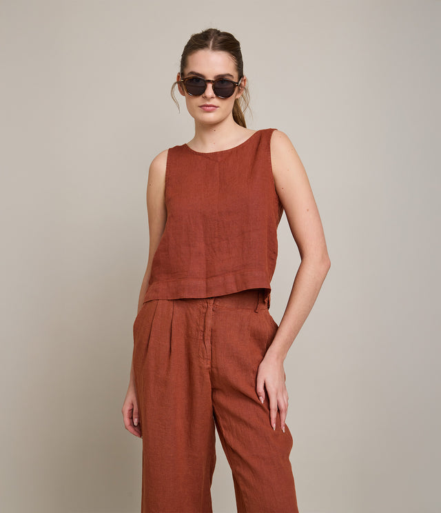 Top Mujer 100% Lino Firenze Terracota