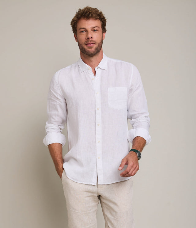 Camisa de hombre 100% lino Sicilia manga larga Blanco - Camisa
