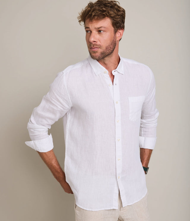 Camisa de hombre 100% lino Sicilia manga larga Blanco - Camisa