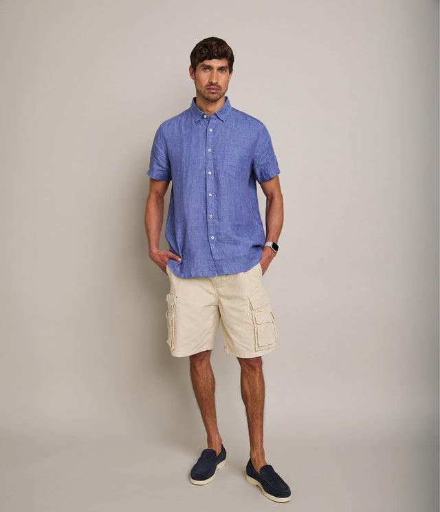 Camisa de hombre 100% lino Sintra manga corta Azulino - Camisa