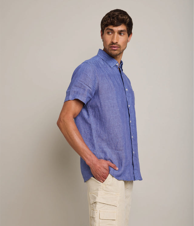 Camisa de hombre 100% lino Sintra manga corta Azulino - Camisa