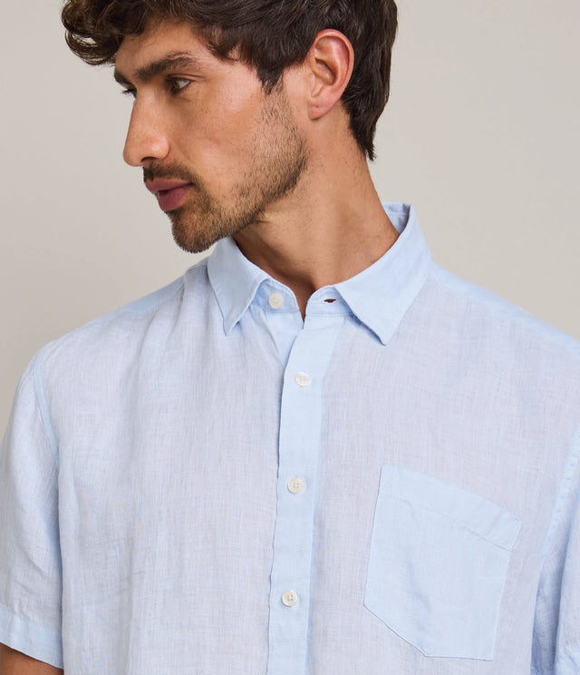 Camisa de hombre 100% lino Sintra manga corta Celeste - Camisa