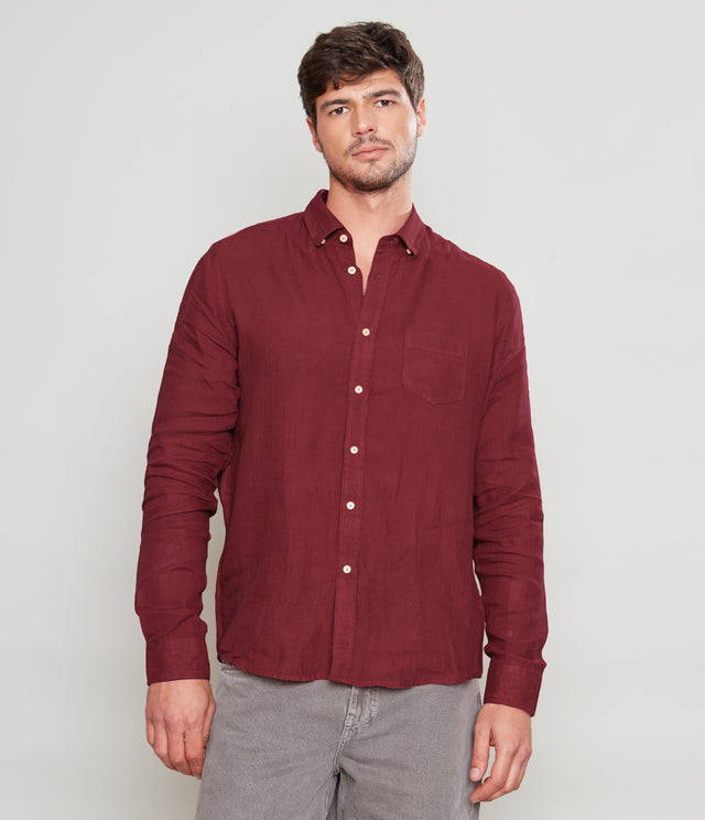 Camisa Hombre Lino Saint M/larga Burdeo