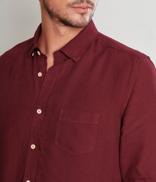Camisa Hombre Lino Saint M/larga Burdeo