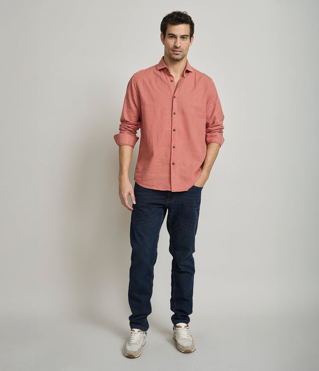 Camisa Lino Algodón Silven Manga Larga Terracota