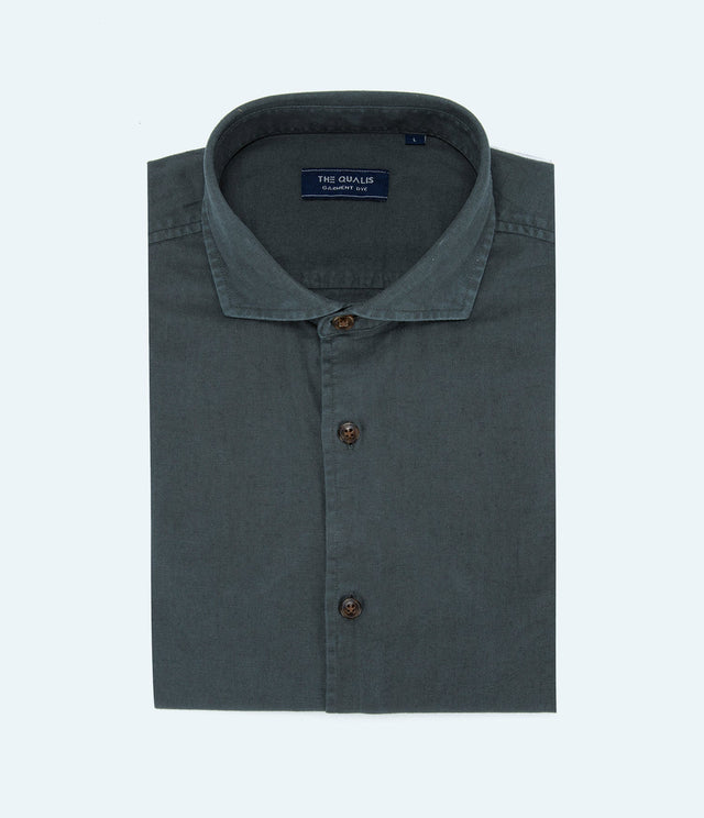 Camisa Lino Algodón Silven Manga Larga Verde Oscuro