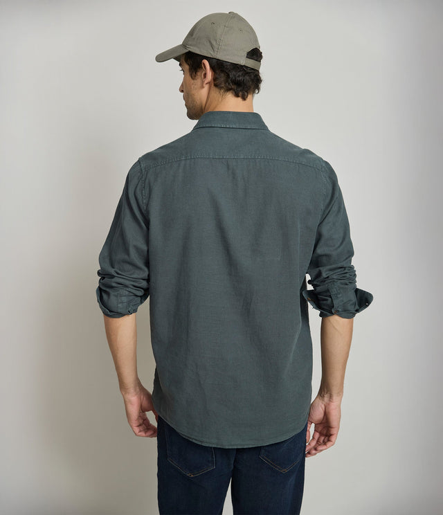 Camisa Lino Algodón Silven Manga Larga Verde Oscuro