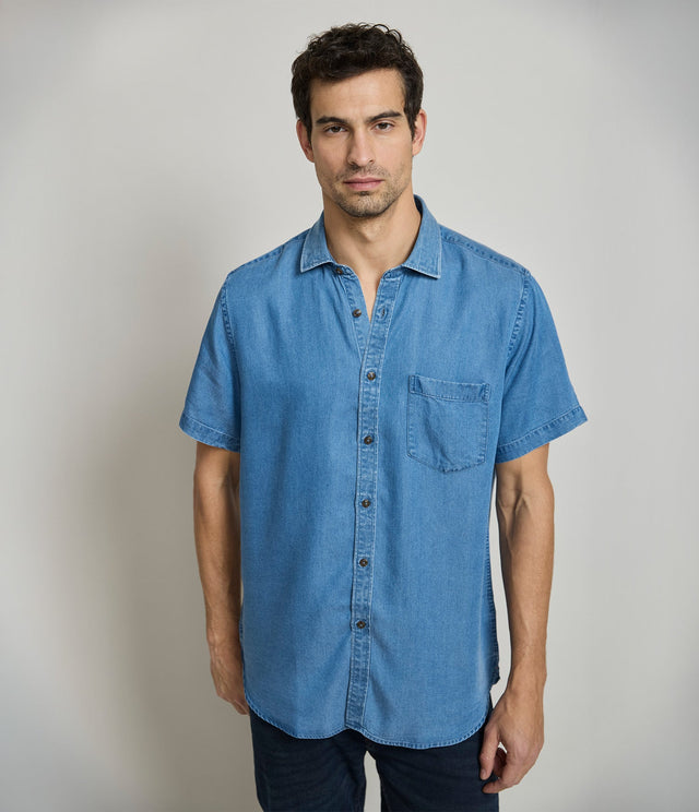 Camisa Denim Manga Corta Azul - Camisa