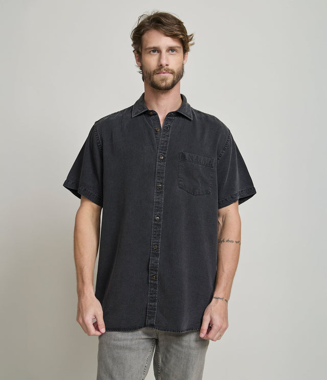 Camisa Denim Manga Corta Negro - Camisa