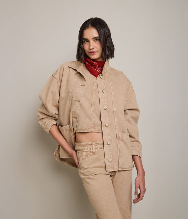 Chaqueta Mujer Denim 100% Algodón Beige - Chaqueta