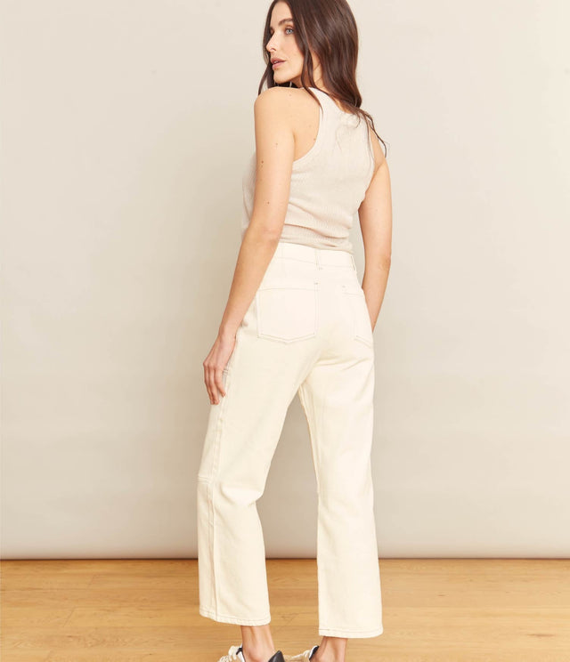 Pantalón Helena Crema - PANTALÓN DENIM BÁSICO MUJER