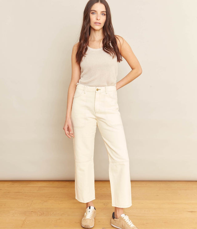 Pantalón Helena Crema - PANTALÓN DENIM BÁSICO MUJER