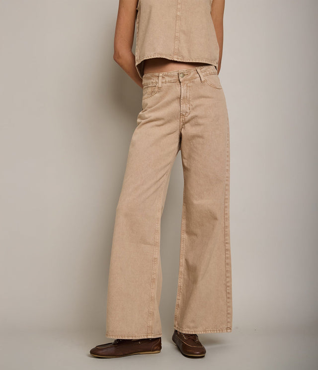Pantalón Mujer Denim 100% Algodón Beige - Pantalón
