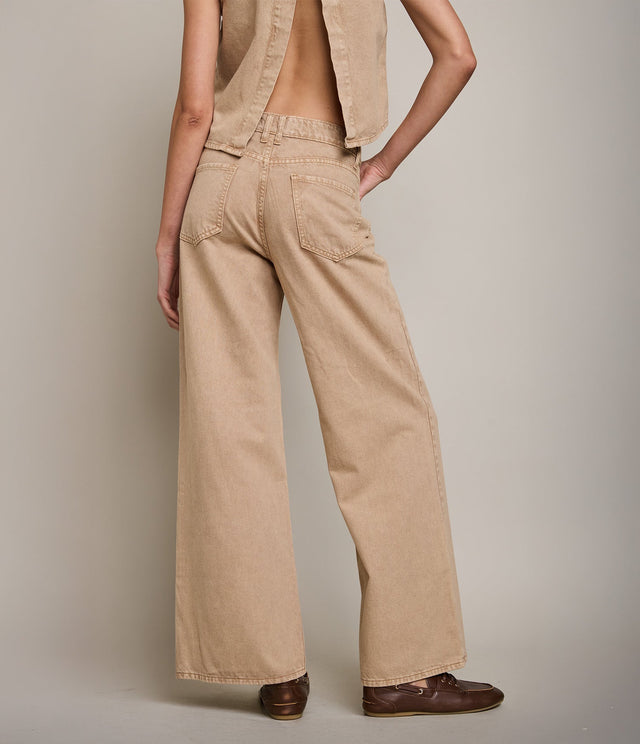 Pantalón Mujer Denim 100% Algodón Beige - Pantalón