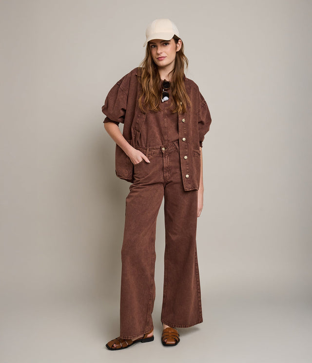 Pantalón Mujer Denim 100% Algodón Café - Pantalón