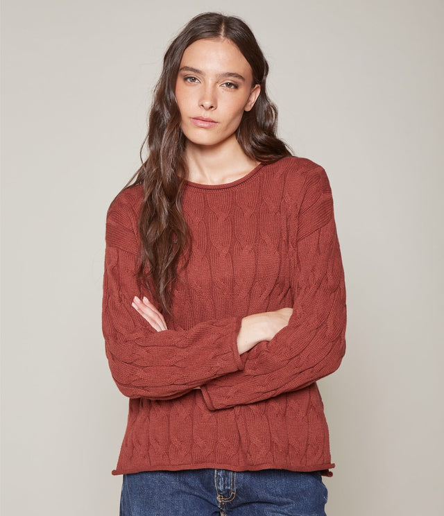 Sweater Trenzado Ladrillo - Sweater Mujer