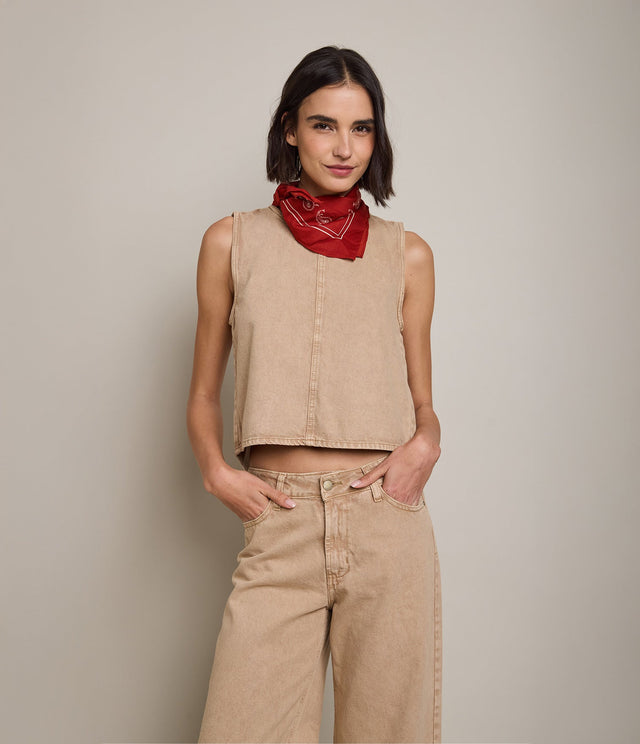 Top Mujer Denim 100% Algodón Beige - Top