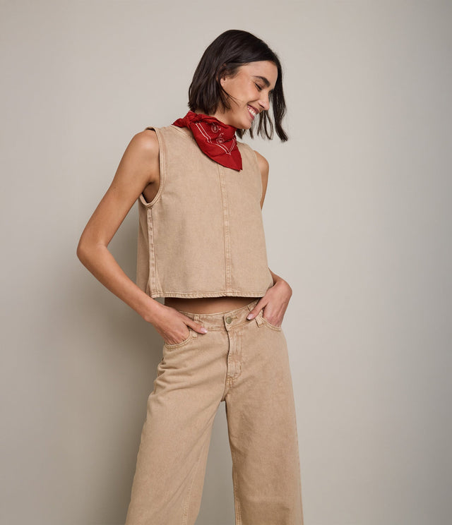 Top Mujer Denim 100% Algodón Beige - Top