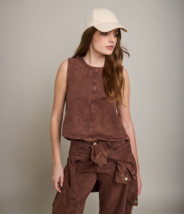 Top Mujer Denim 100% Algodón Café - Top