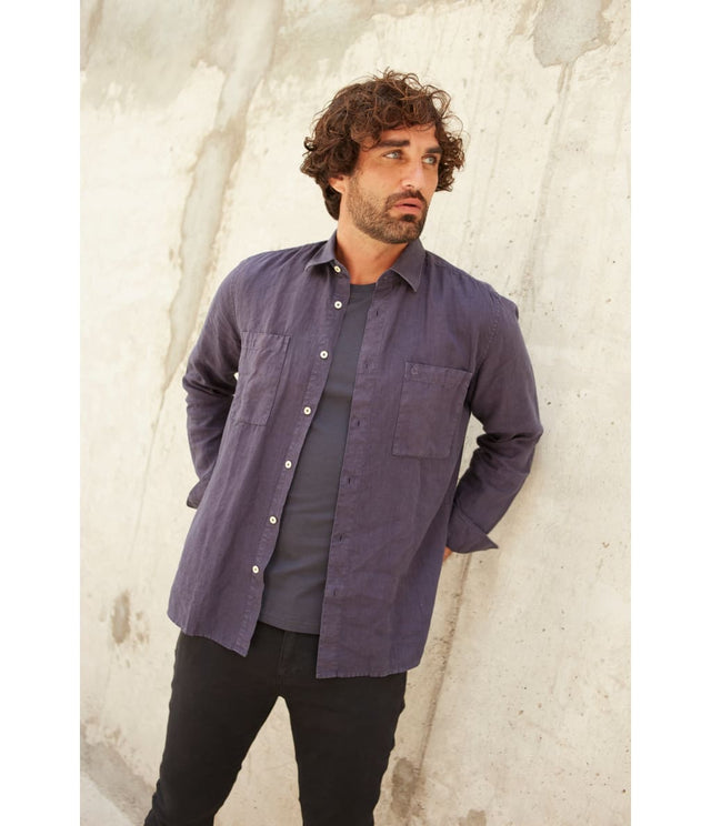 Camisa Overshirt Lino Azul Marino - Camisa