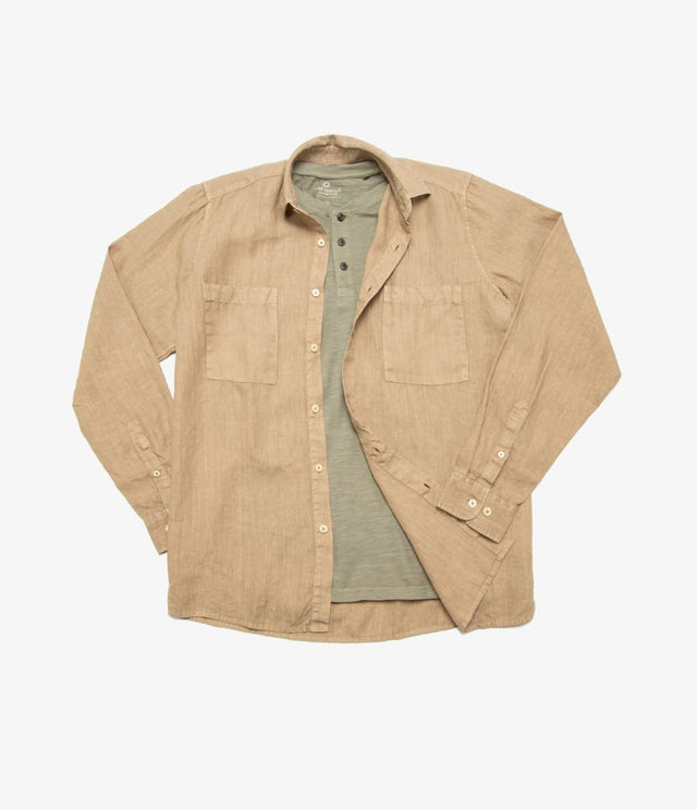 Camisa Overshirt Lino Camel - Camisa