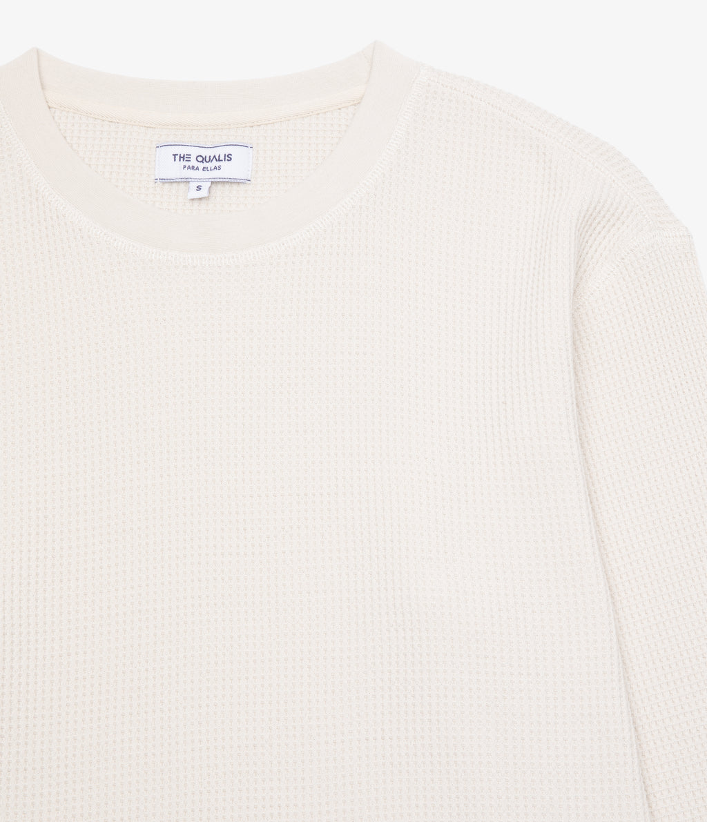 Polera Mujer Algodón Waffle Beige