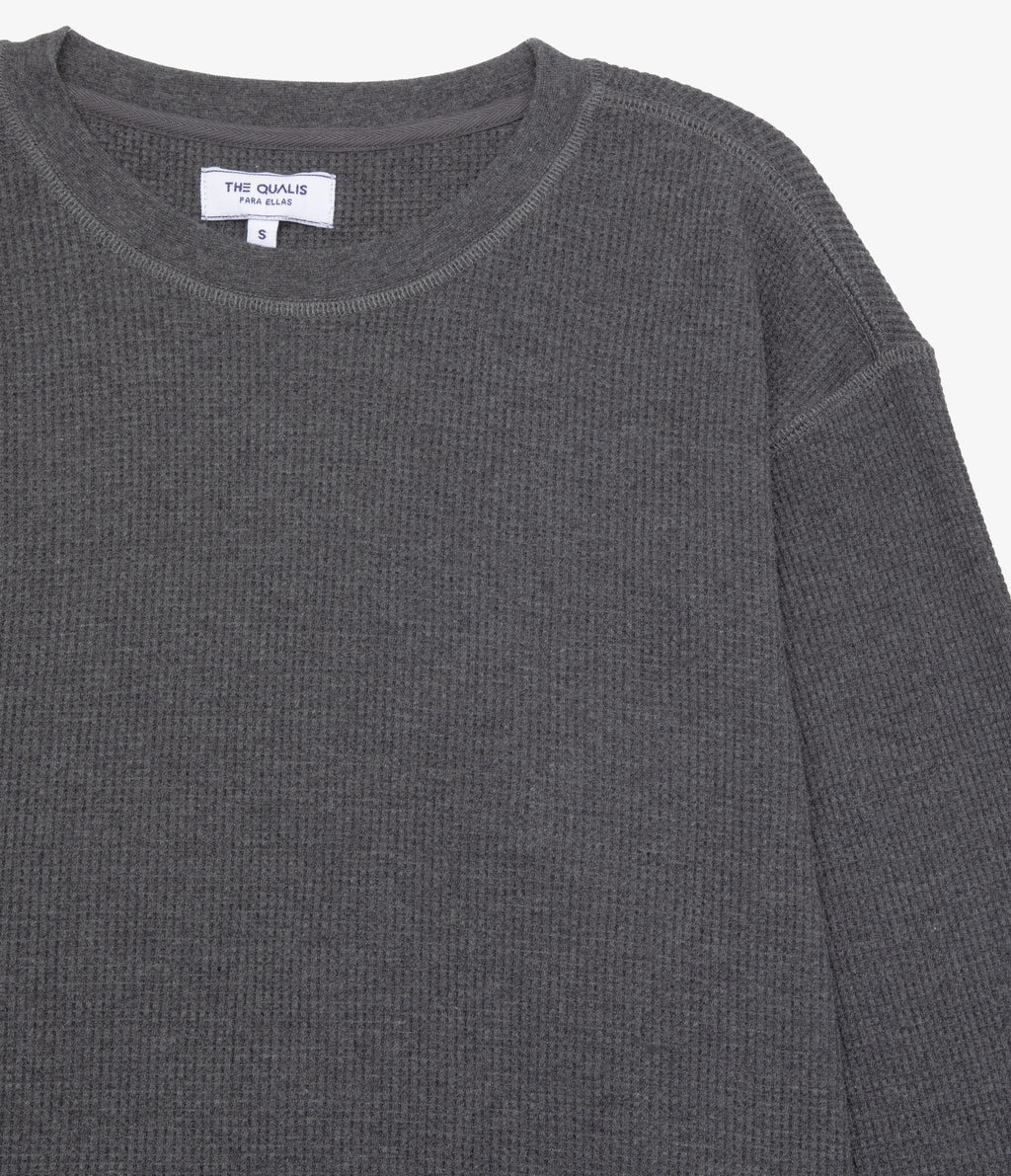 Polera Mujer Algodón Waffle Gris Marengo