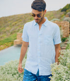 Camisa Hombre Lino Sintra M/Corta Celeste