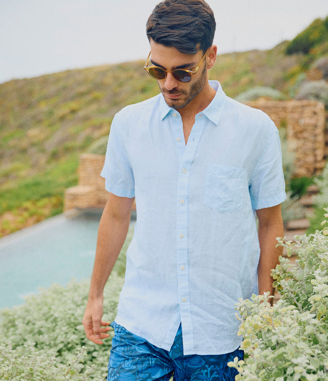 Camisa Hombre Lino Sintra M/Corta Celeste