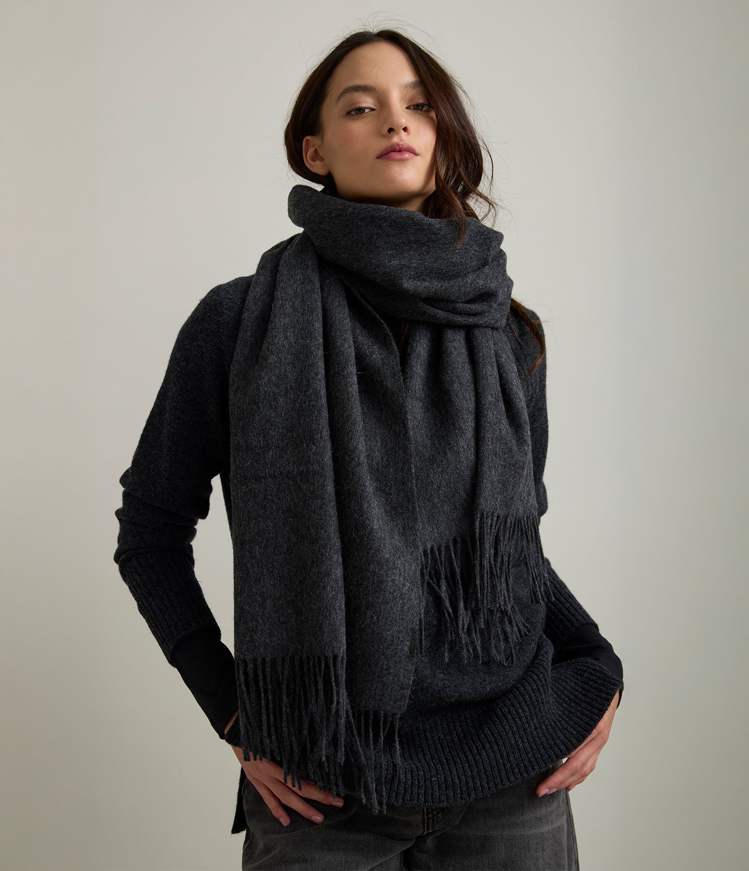 Bufanda Mujer 100% Lana Gris Marengo