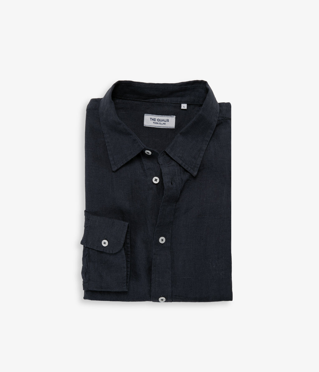 Blusa Mujer Lino Azul Marino Julia