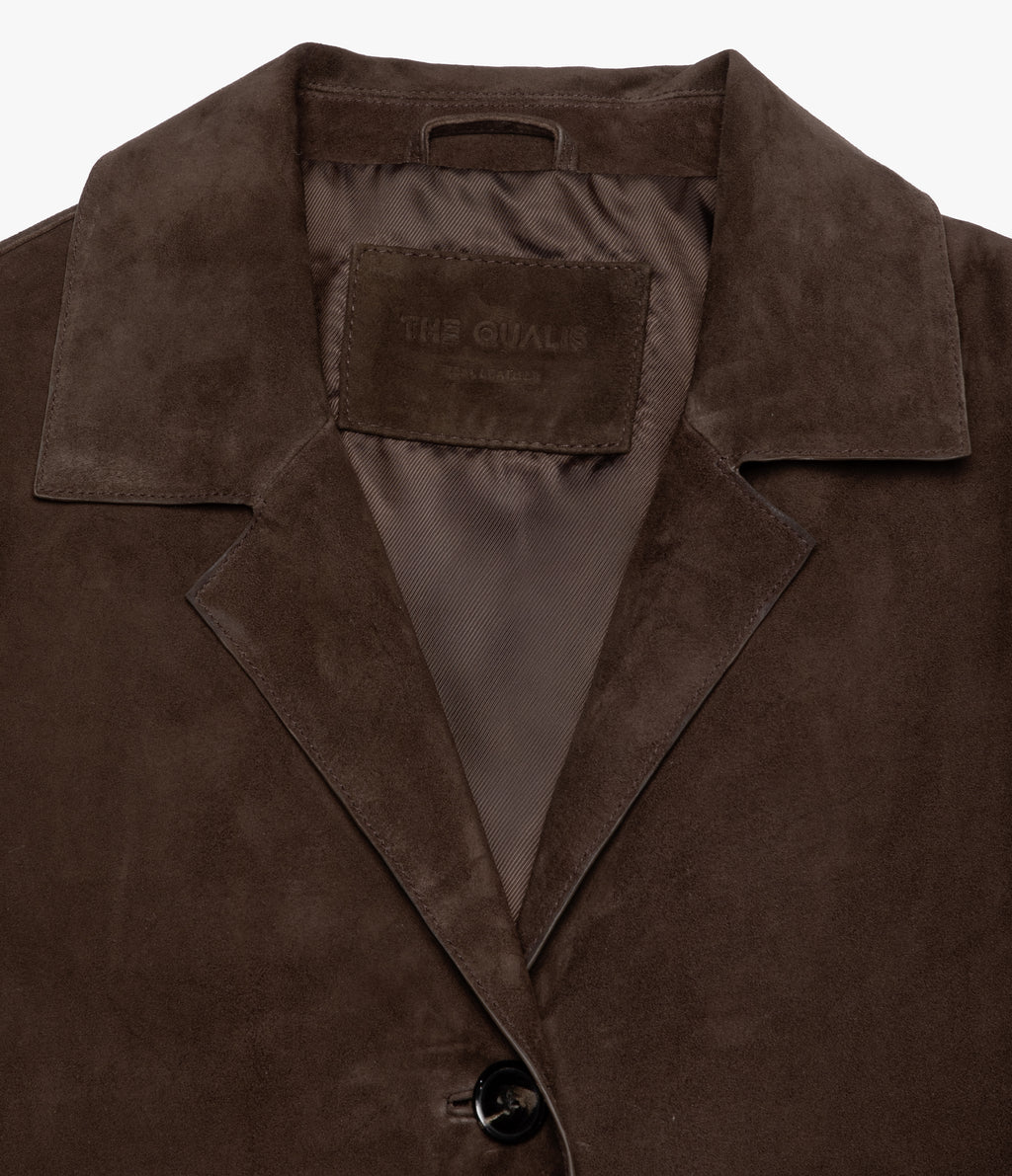 Chaqueta Blazer Mujer 100% Cuero Gamuza Café