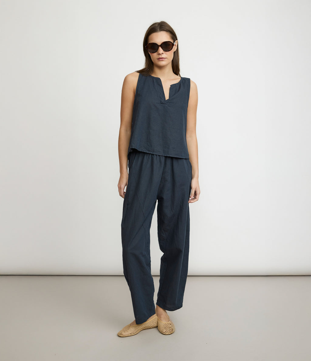 Pantalón Mujer Baggy Lino Parma Azul Marino