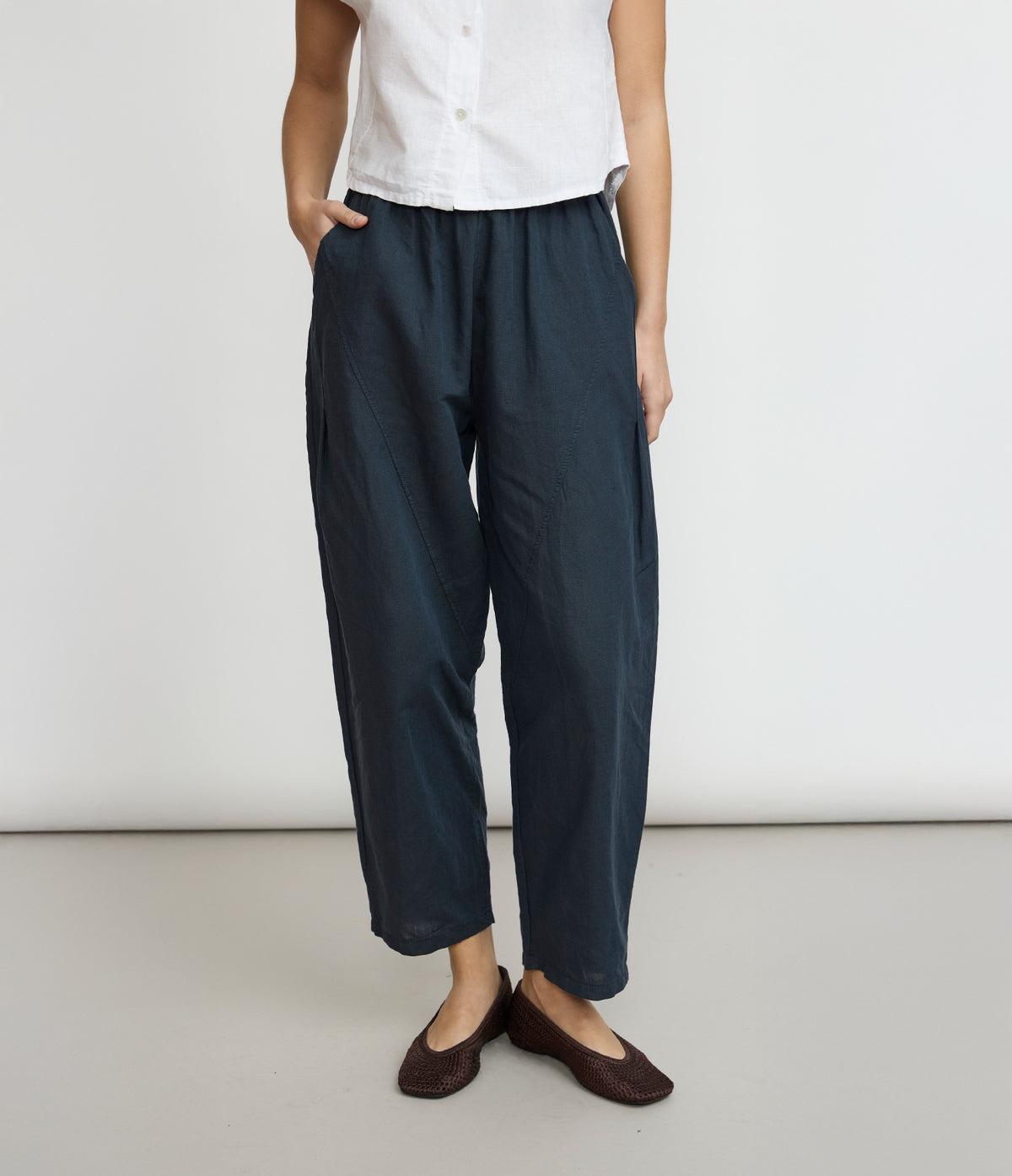 Pantalón Mujer Baggy Lino Parma Azul Marino