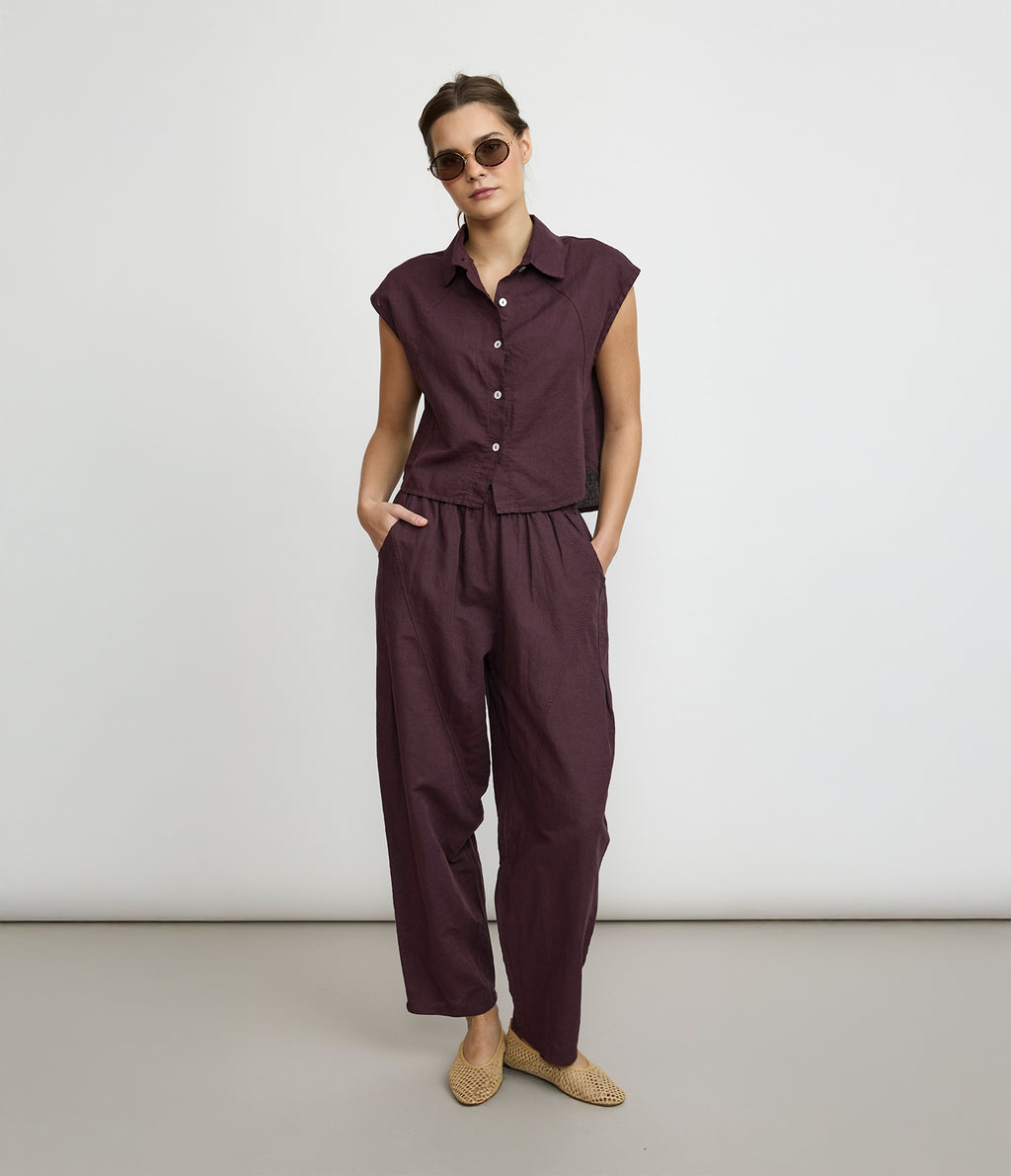 Pantalón Mujer Baggy Lino Parma Morado